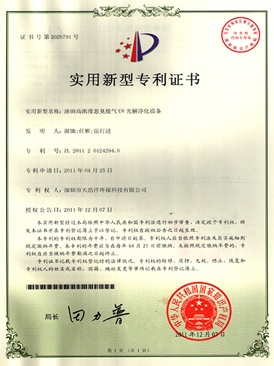 油田高浓度恶臭世界杯（中国）处理实用新型专利